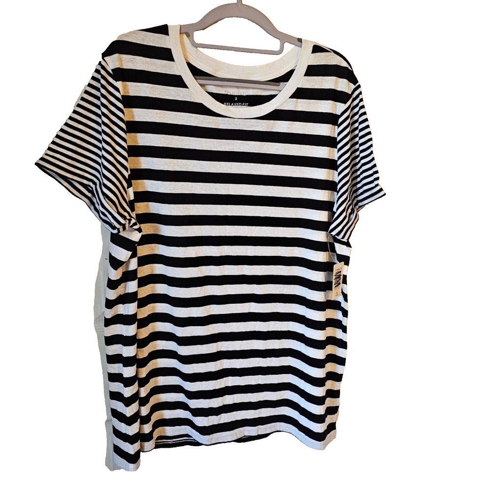 NWT Torrid Super Soft Crew Neck Tee Women's 2X Black White Stripe Relaxed Fit